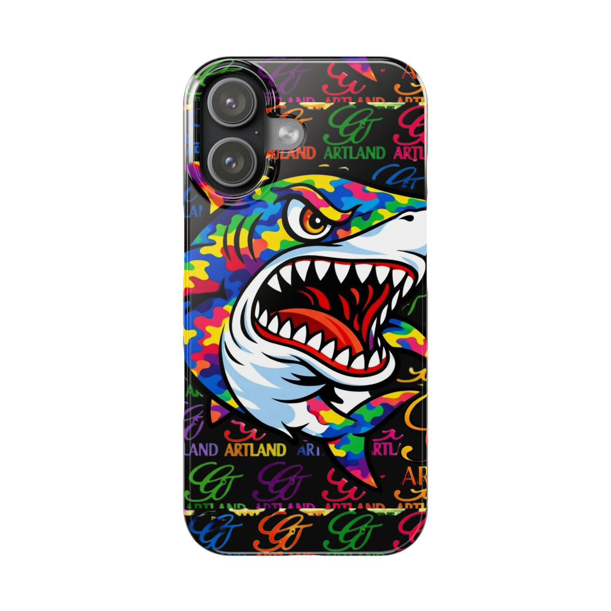 Colorful Shark GT Illustration Slim Phone Case | Neon Graffiti Pattern by GT Artland