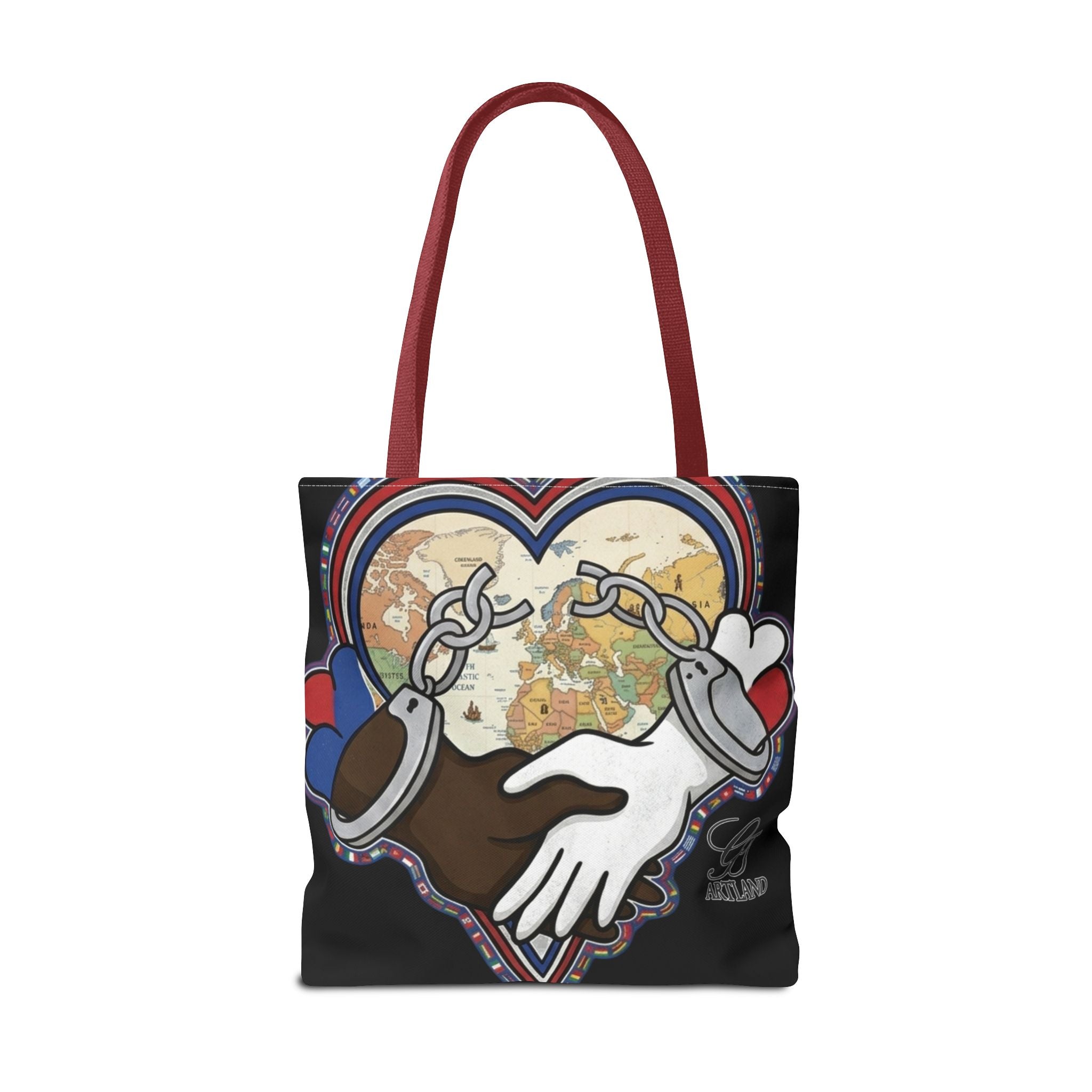 Interracial Unity Heart Handcuffs Tote Bag | All-Over Print by GT Artland