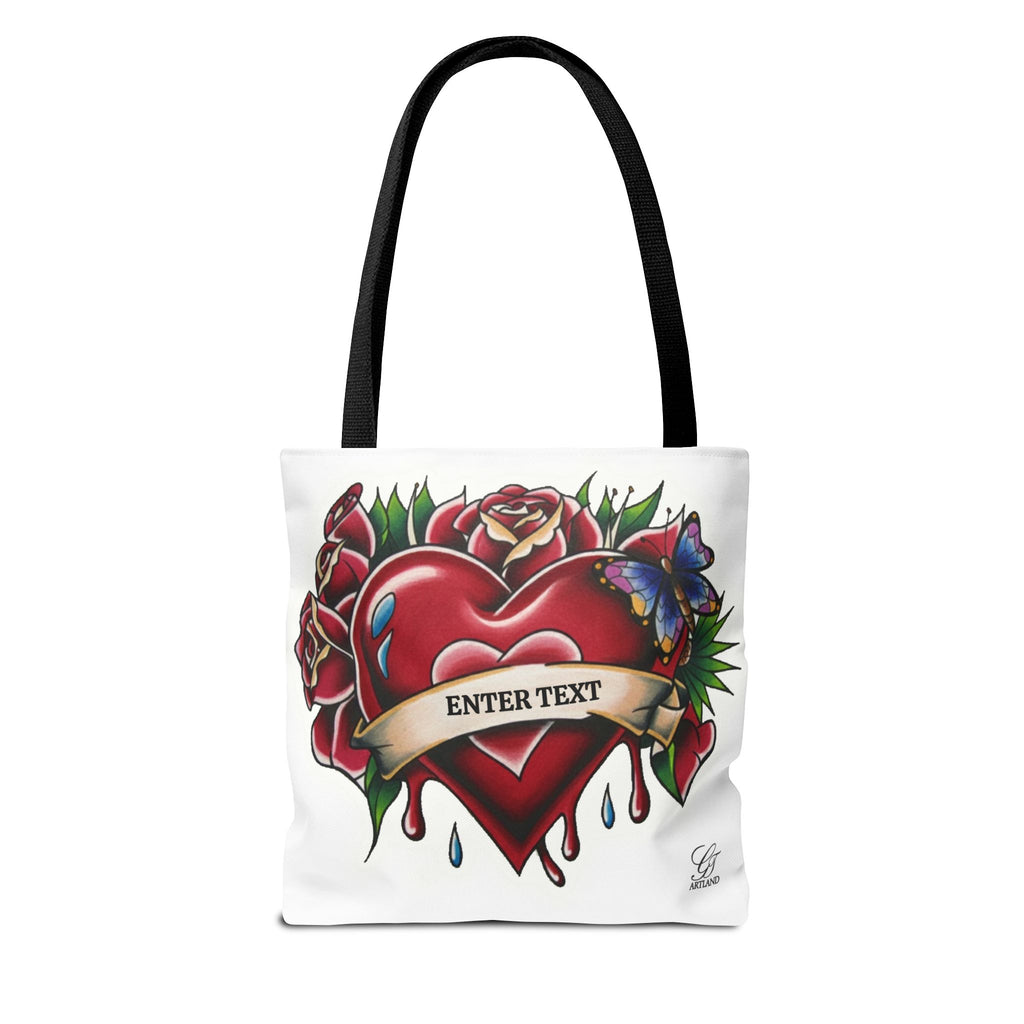 Vintage Tattoo Heart Tote Bag  Custom Banner "Enter Text" by GT Artland