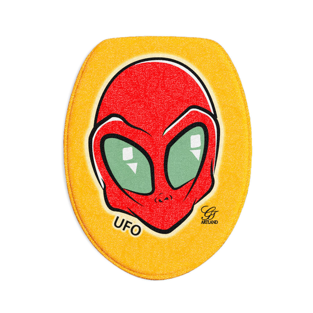 Blood Red UFO Alien with Golden Background Designer 3-Piece Bath Mat Set by GT Artland