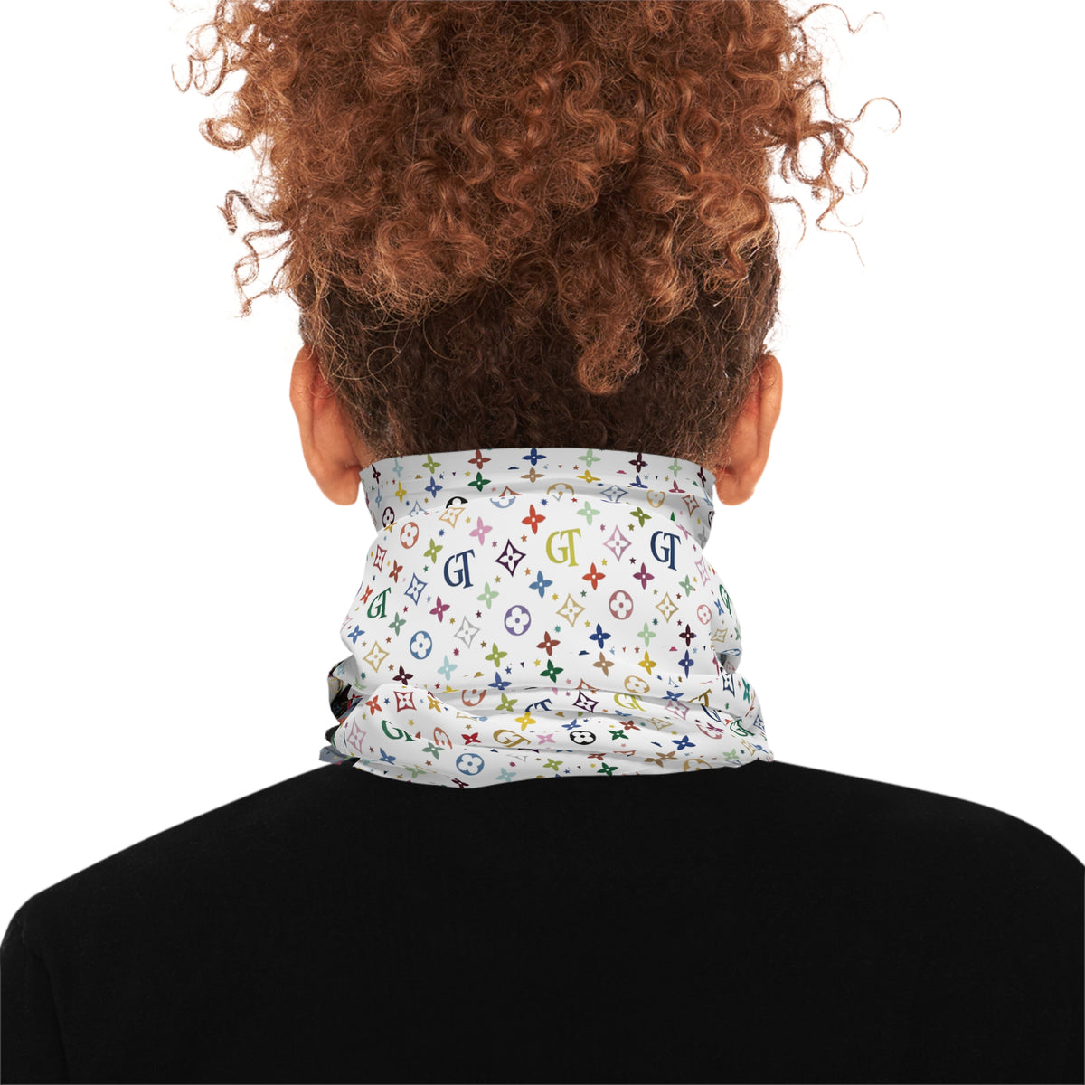 Smiley Mask Soccer Ball Neck Gaiter — Colorful Monogram Pattern Face Cover by GT Artland