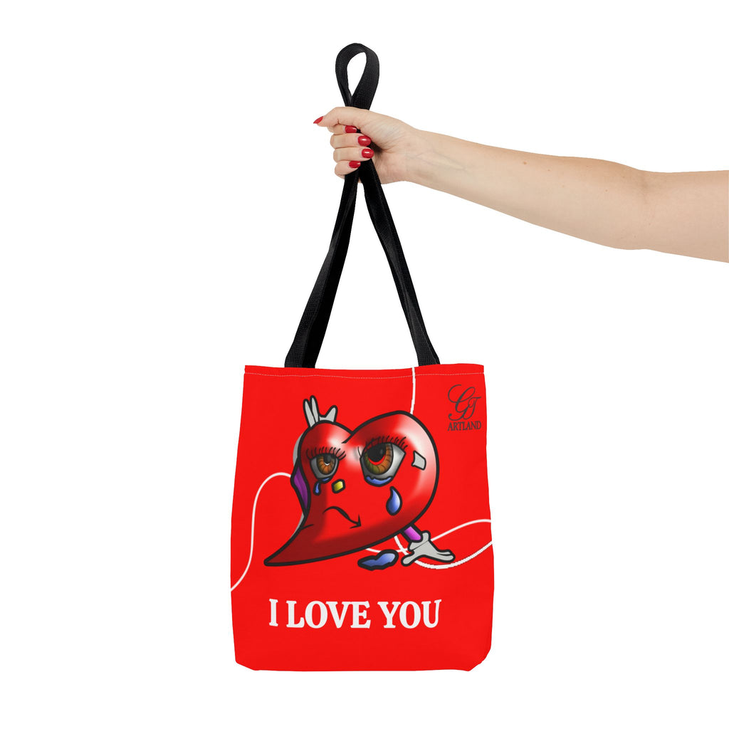 I Love You Red Heart Tote Bag — Cute Sad Heart Illustration Sorry Gift by GT Artland