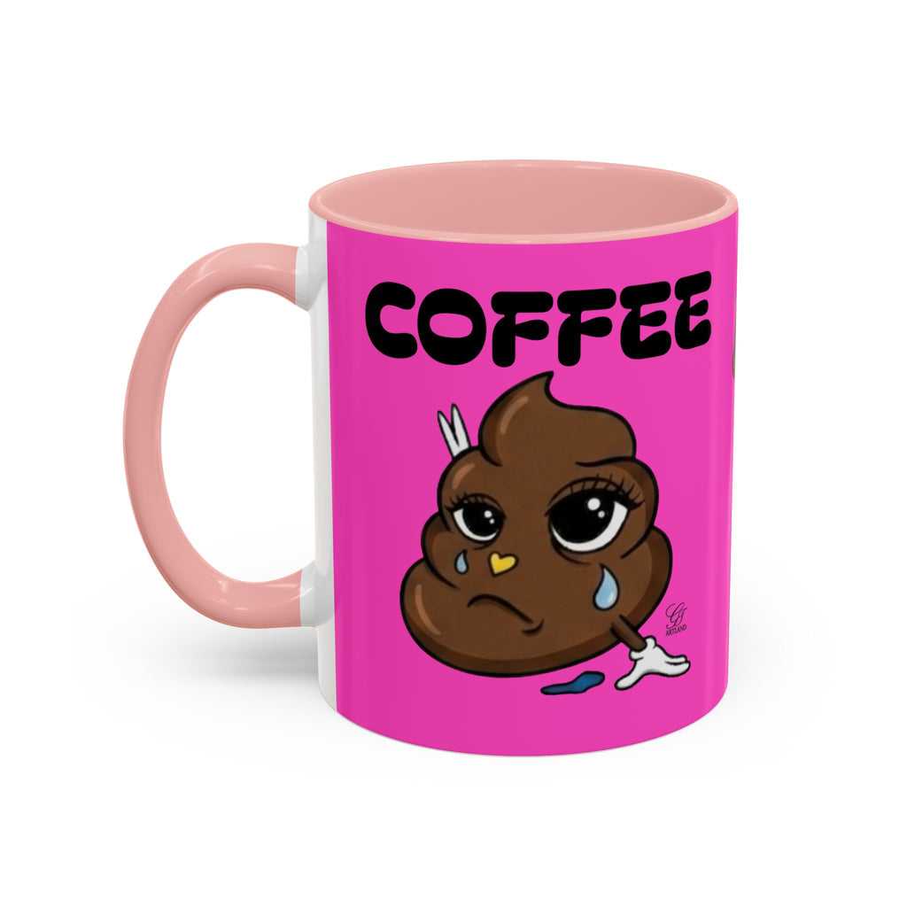 Coffee Mug — Pink 'Coffee' Sad Poop Emoji Accent Ceramic Mug (11/15oz) by GT Artland