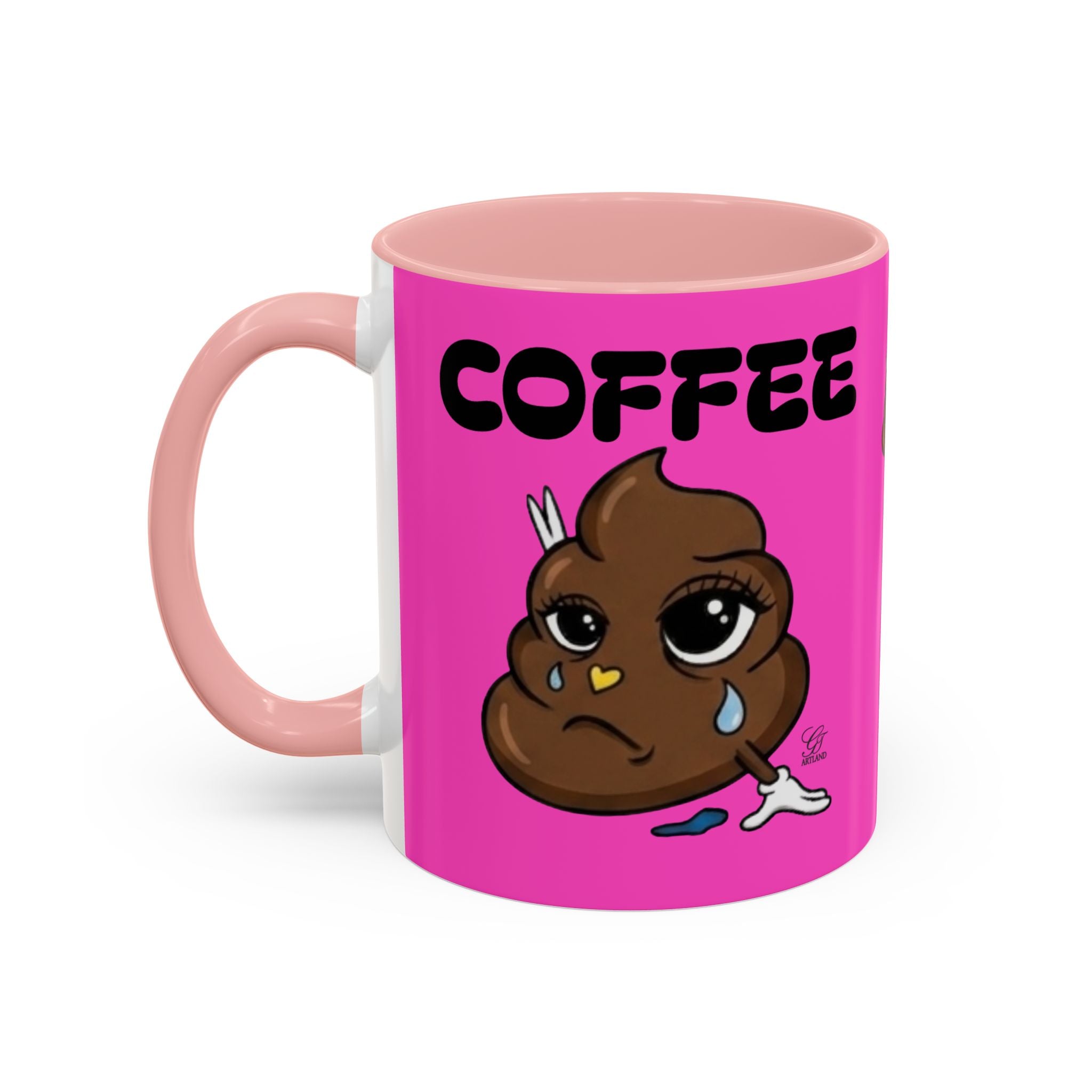 Coffee Mug — Pink 'Coffee' Sad Poop Emoji Accent Ceramic Mug (11/15oz) by GT Artland