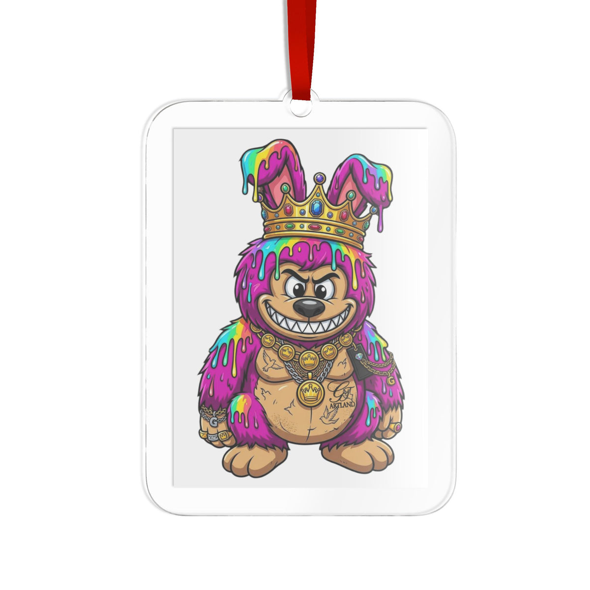 Colorful Graffiti Crown Bear Acrylic Ornament by GT Artland