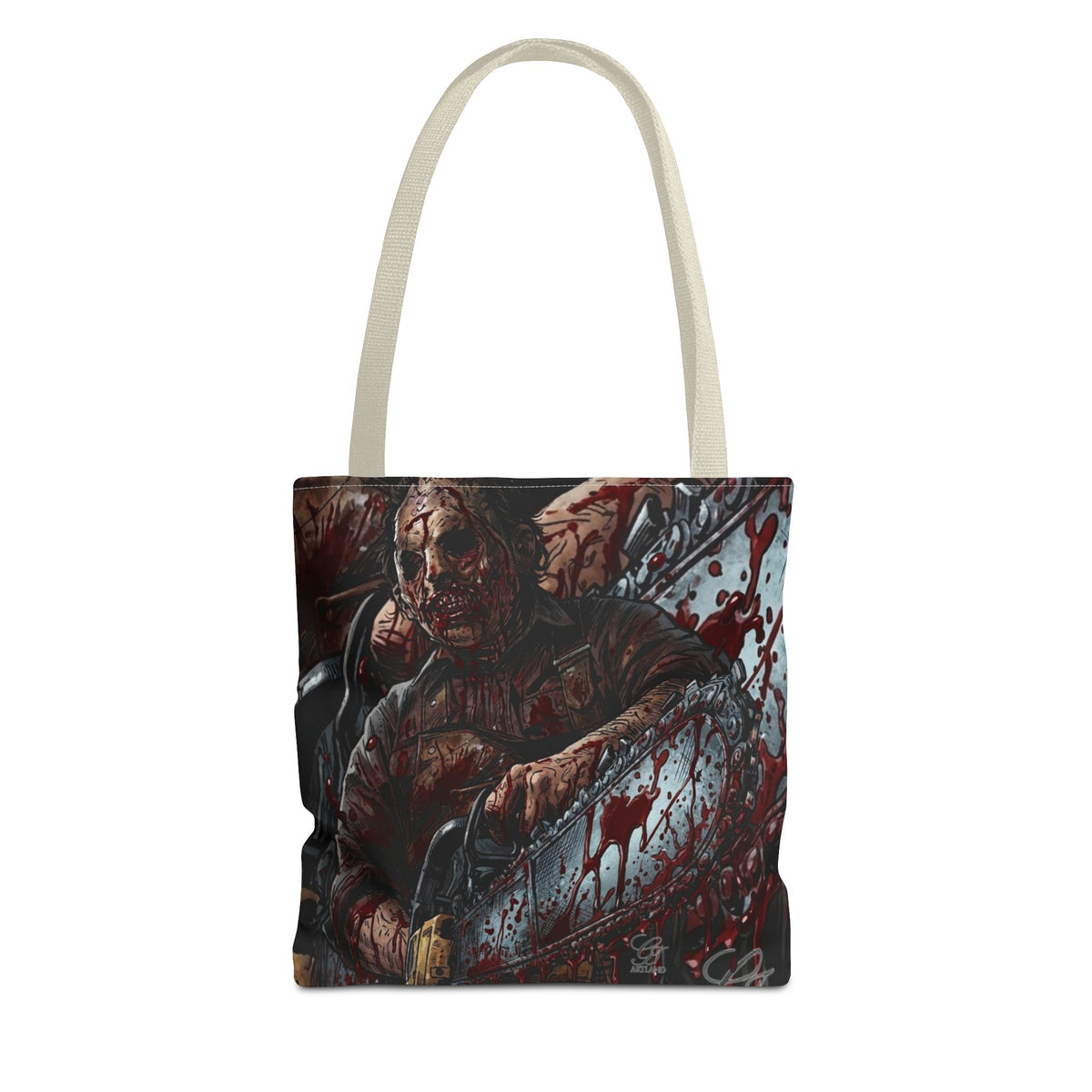 Bloody Zombie Chainsaw Tote Bag | Horror Thriller by GT Artland