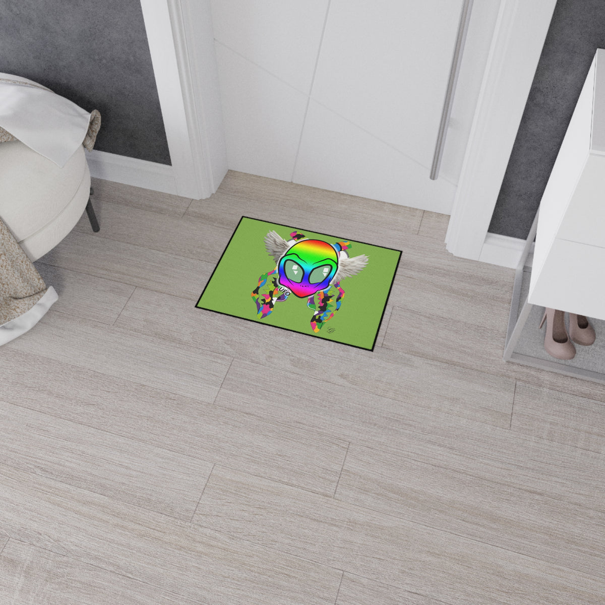 Rainbow Alien with Wings  Floor Mat | UFO, Colorful Space Design
