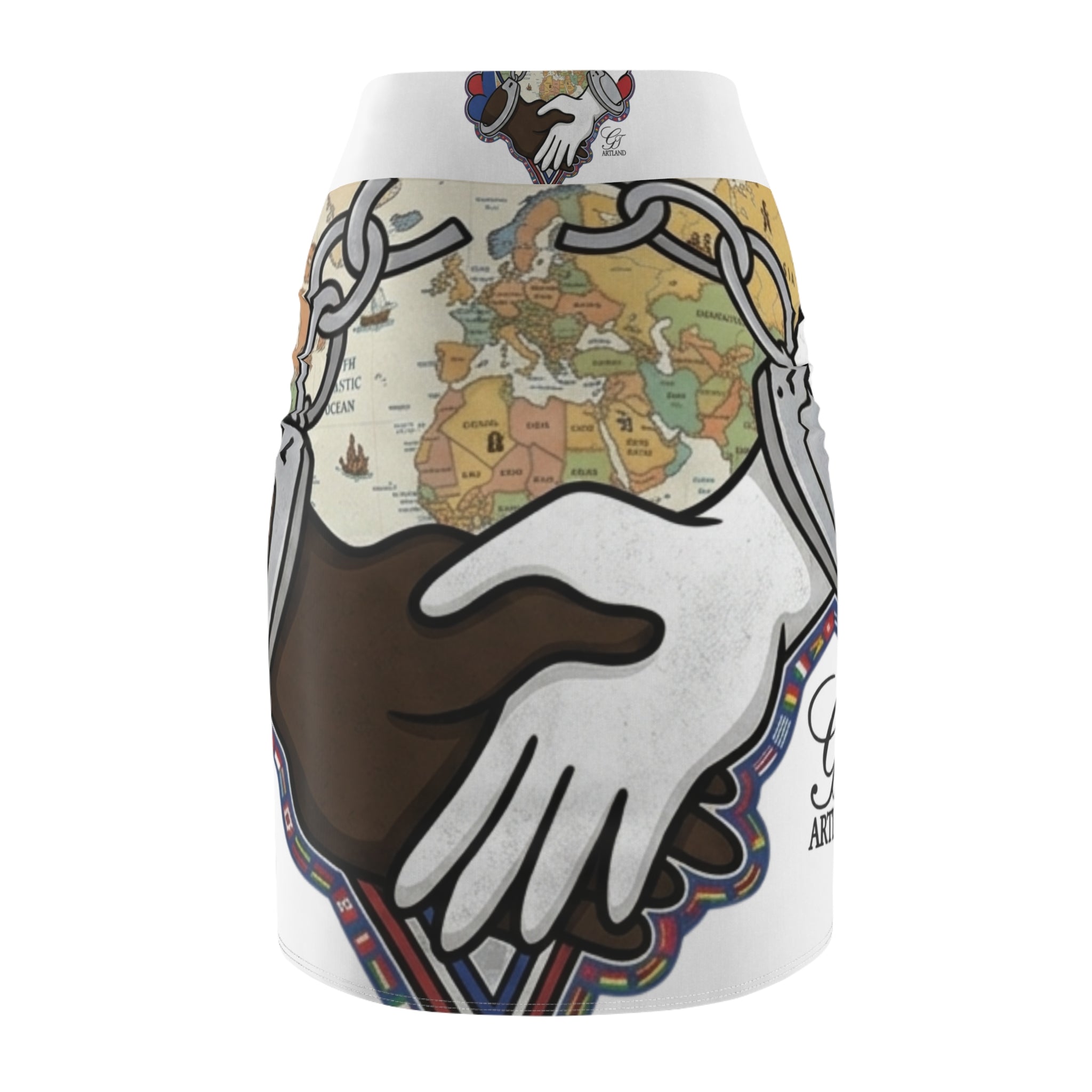 Interracial Hands Heart World Map Pencil Skirt | Anti-Racism Art by GT Artland