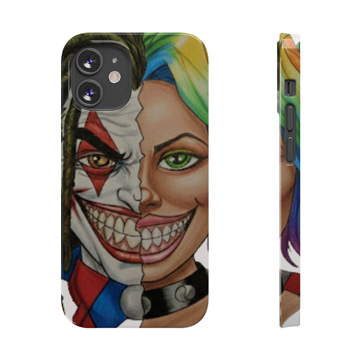 Crazy Couple Clown and Girl Half and Half 2 Faced Illustration Slim Phone Case | by GT Artland