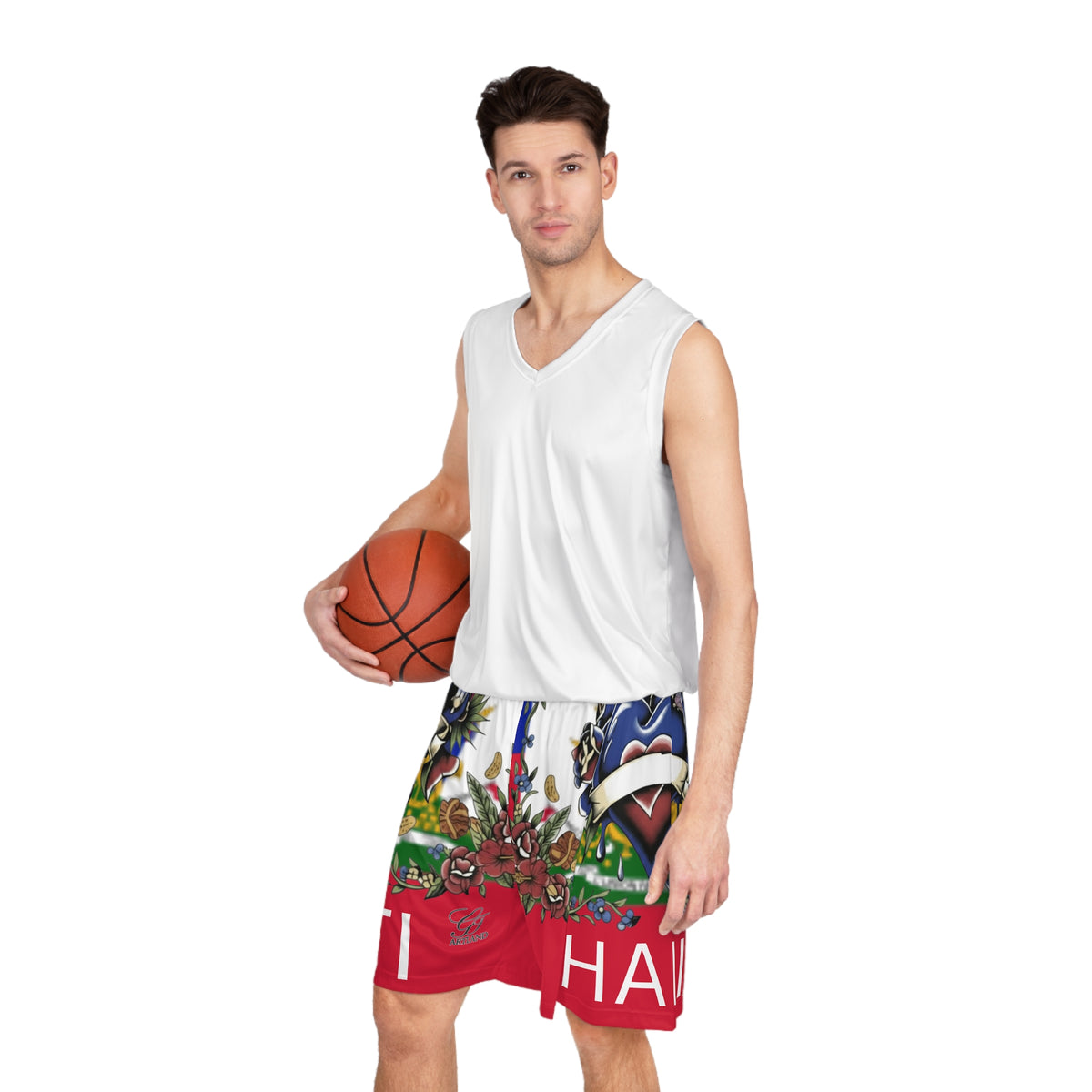 Haitian Pride Flag Heart Tattoo Basketball Shorts | Deluxe Edition by GT Artland
