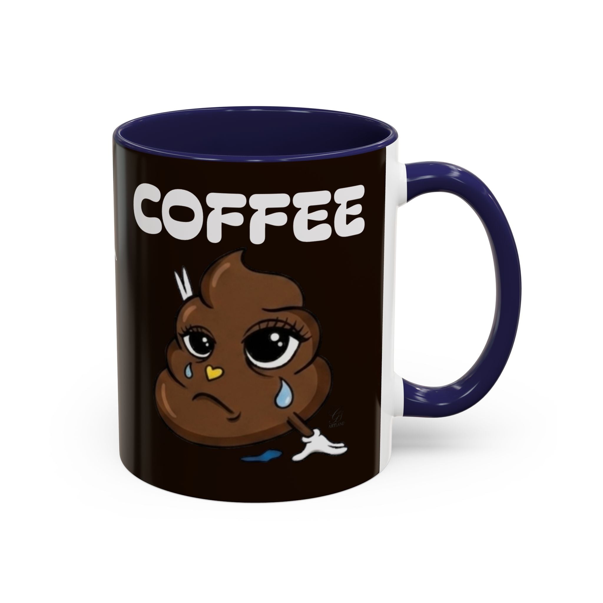 Coffee Mug — Cute Sad Poop Emoji with “COFFEE” Text Accent Mug by GT Artland