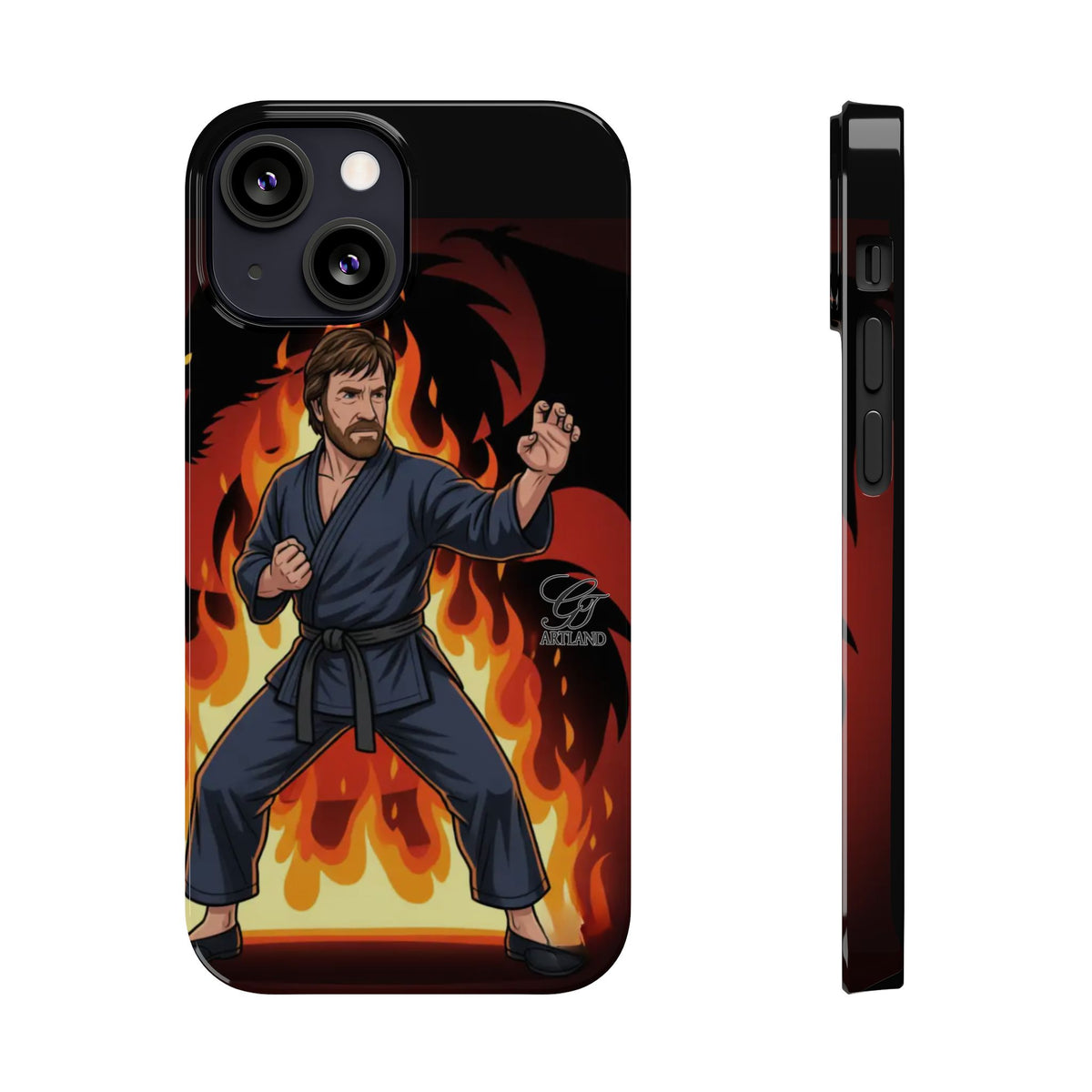 Martial Artist Illustration Slim Phone Case | Karate Fighter Flames by GT Artland