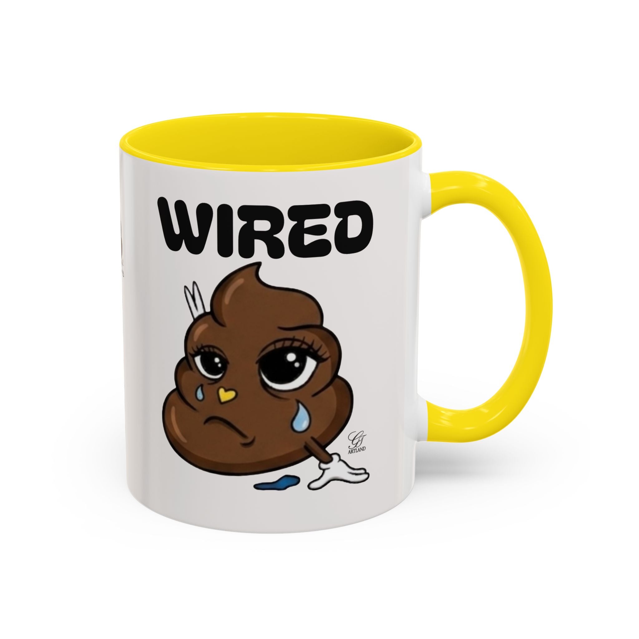 Wired Coffee Mug — Funny Poop Emoji Design Accent Mug (11/15 oz) by GT Artland