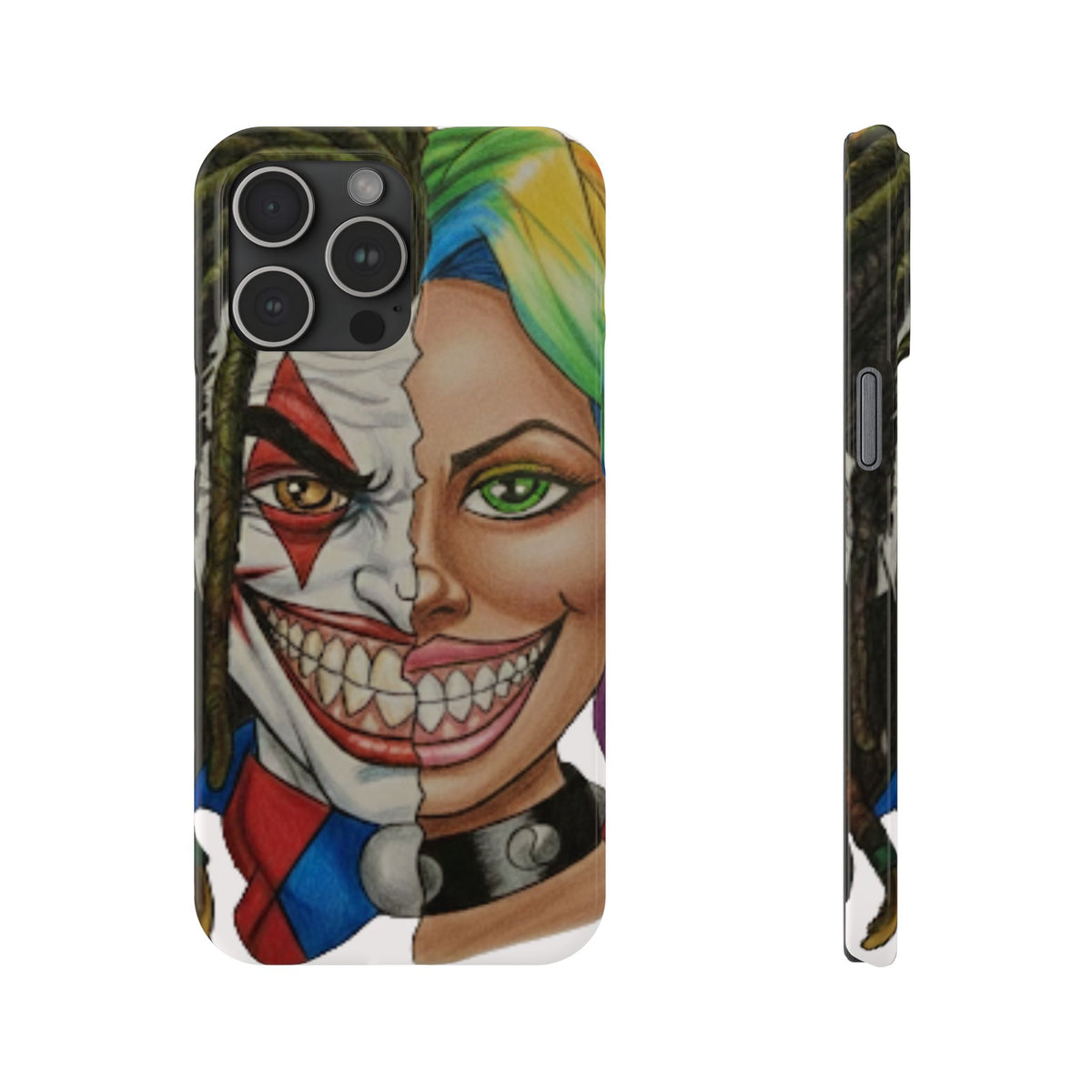 Crazy Couple Clown and Girl Half and Half 2 Faced Illustration Slim Phone Case | by GT Artland