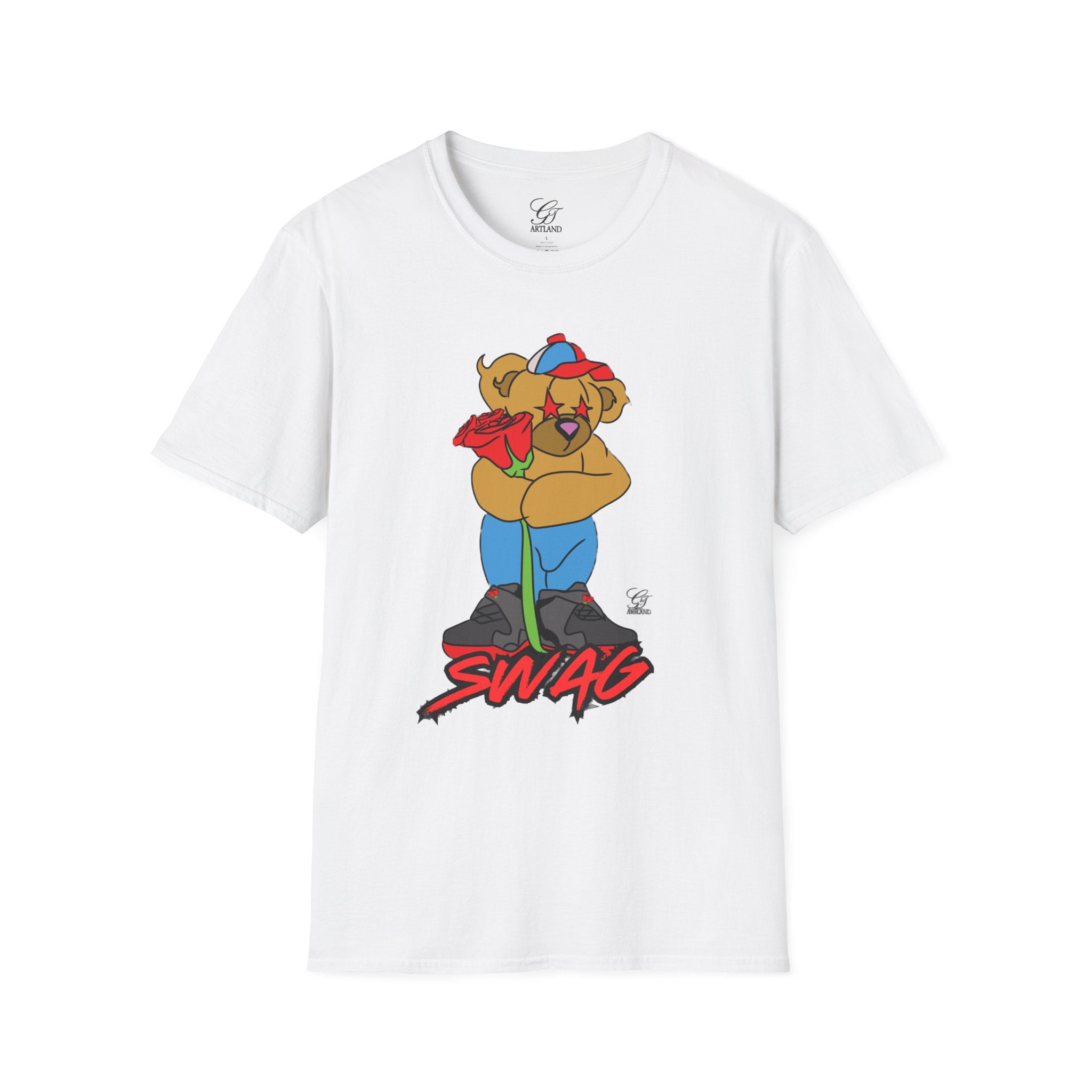 Cartoon Bear with Swag Graphic T-Shirt - Tee