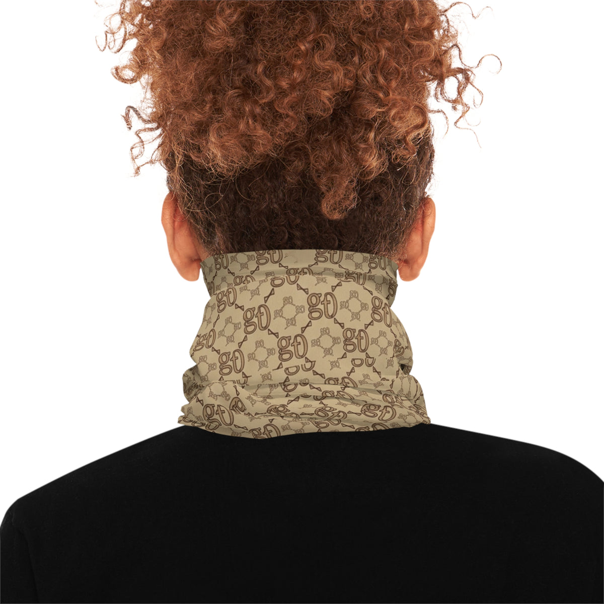 Beige Monogram GT Pattern Neck Gaiter | All-Over Logo Print by GT Artland
