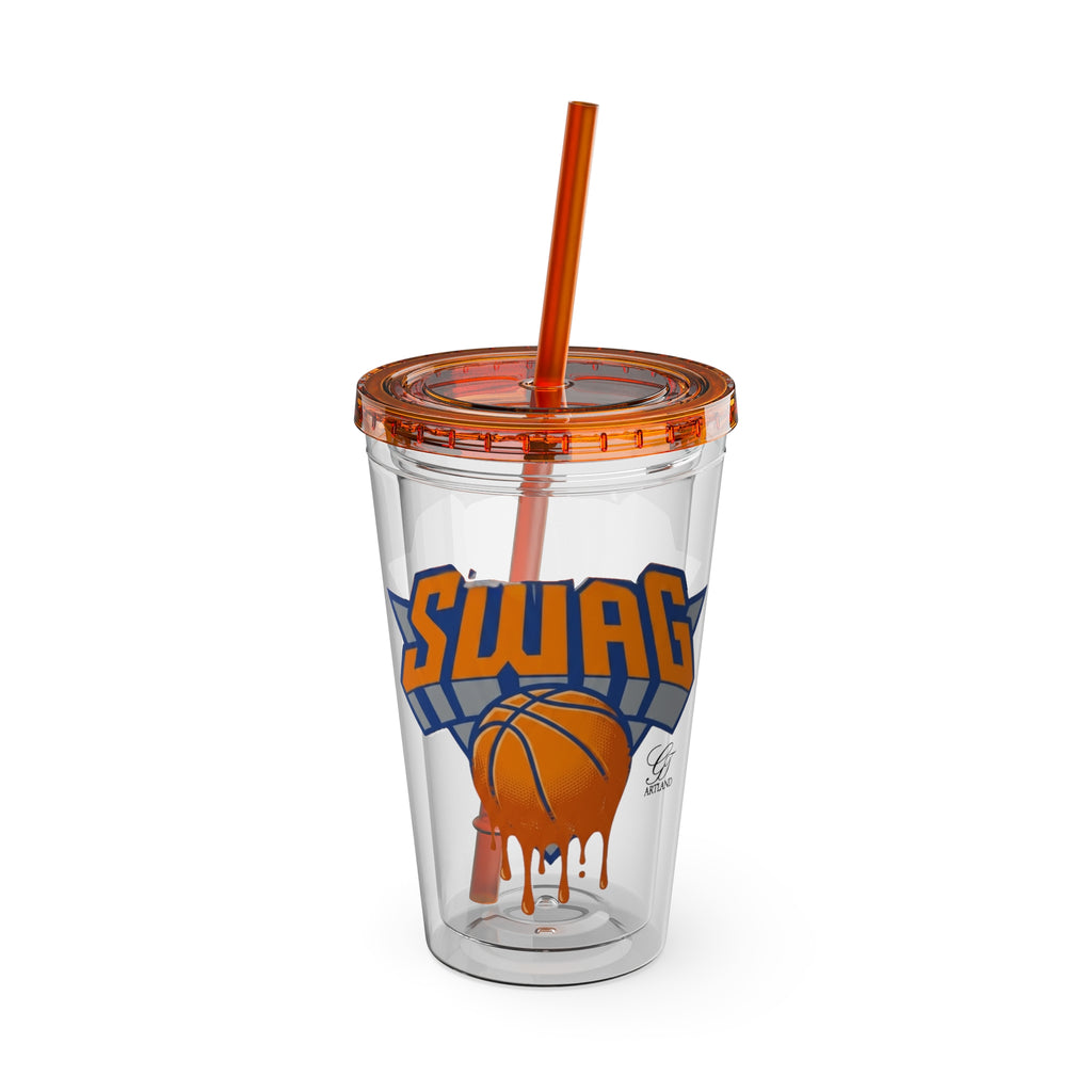 Dripping Basketball SWAG Tumbler | 16oz Clear Cup with Straw by GT Artland