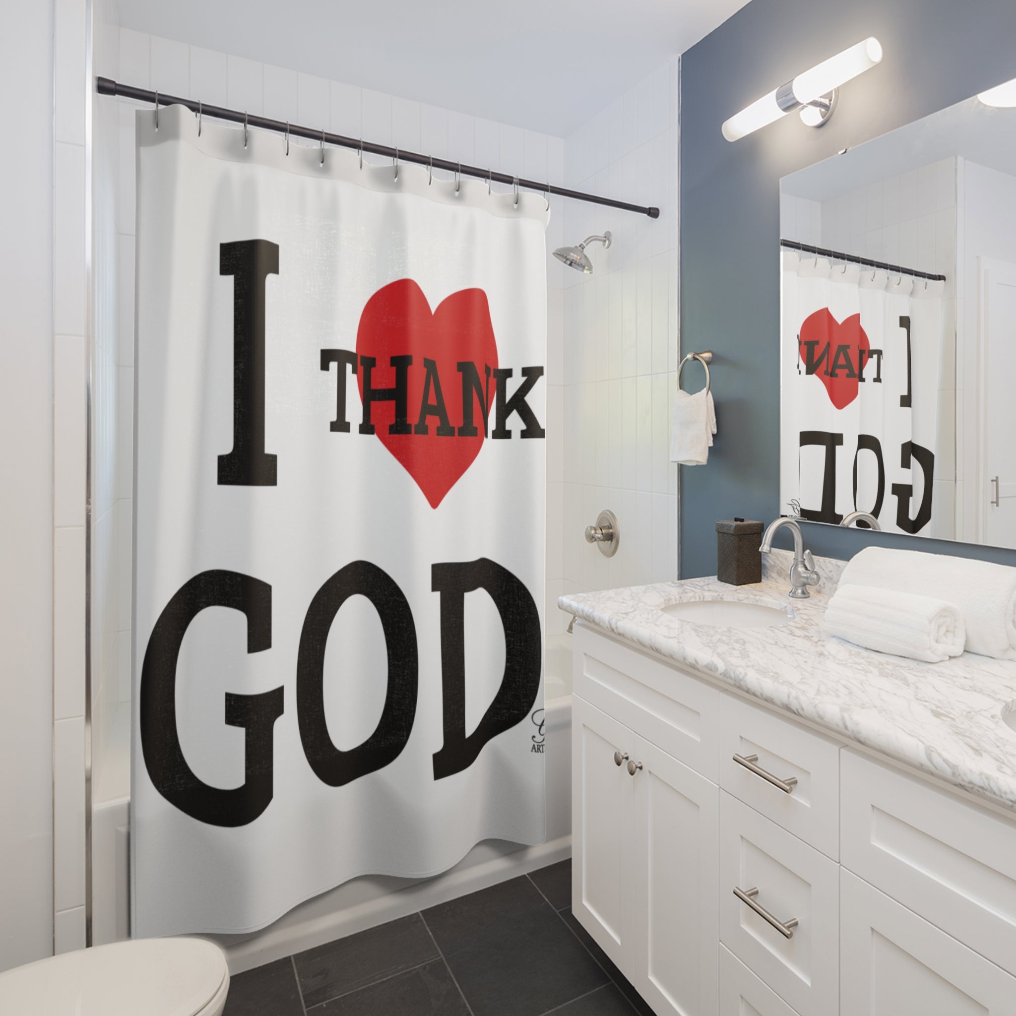 Copy of I Heart Thank God Shower Curtain | Religious Bathroom Decor by GT Artland