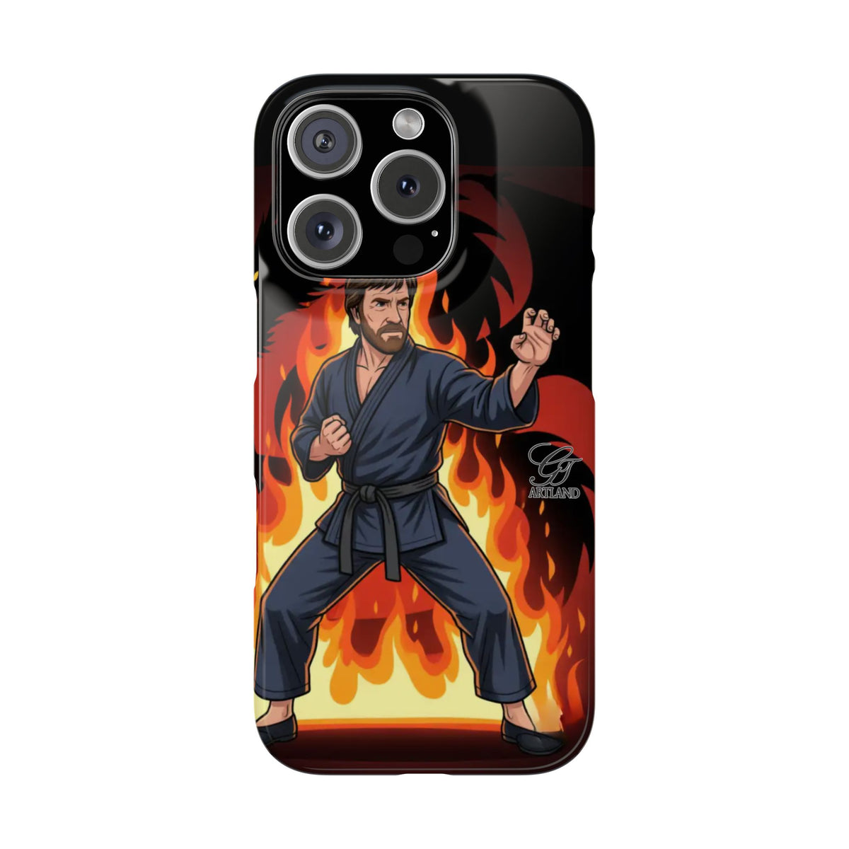 Martial Artist Illustration Slim Phone Case | Karate Fighter Flames by GT Artland