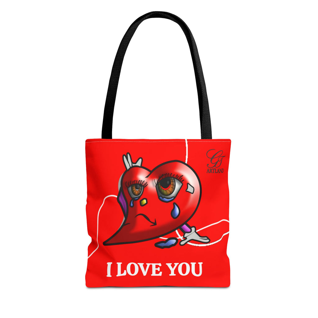 I Love You Red Heart Tote Bag — Cute Sad Heart Illustration Sorry Gift by GT Artland