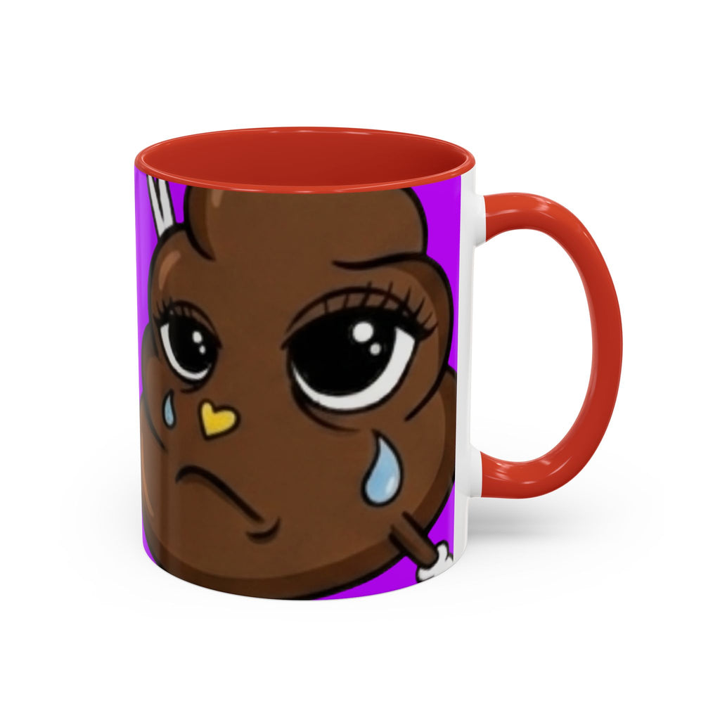 Sad Poop Emoji Accent Coffee Mug (11/15oz) — Funny Cute Kawaii Tearful Poop Design by GT Artland