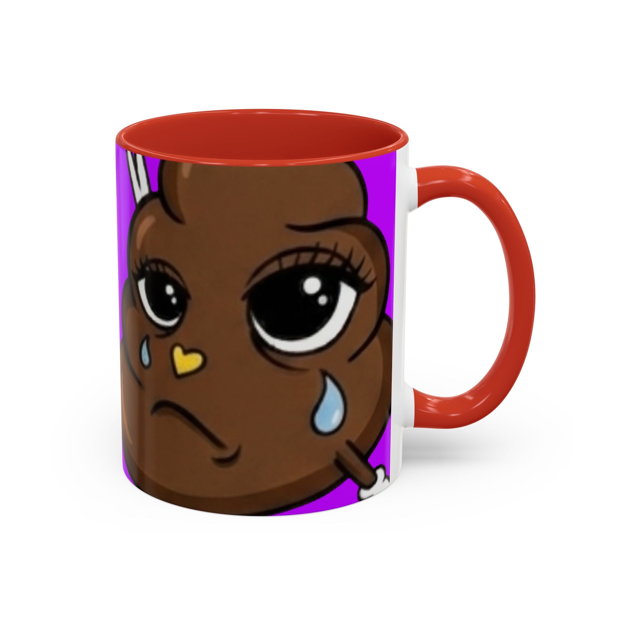 Sad Poop Emoji Accent Coffee Mug (11/15oz) — Funny Cute Kawaii Tearful Poop Design by GT Artland