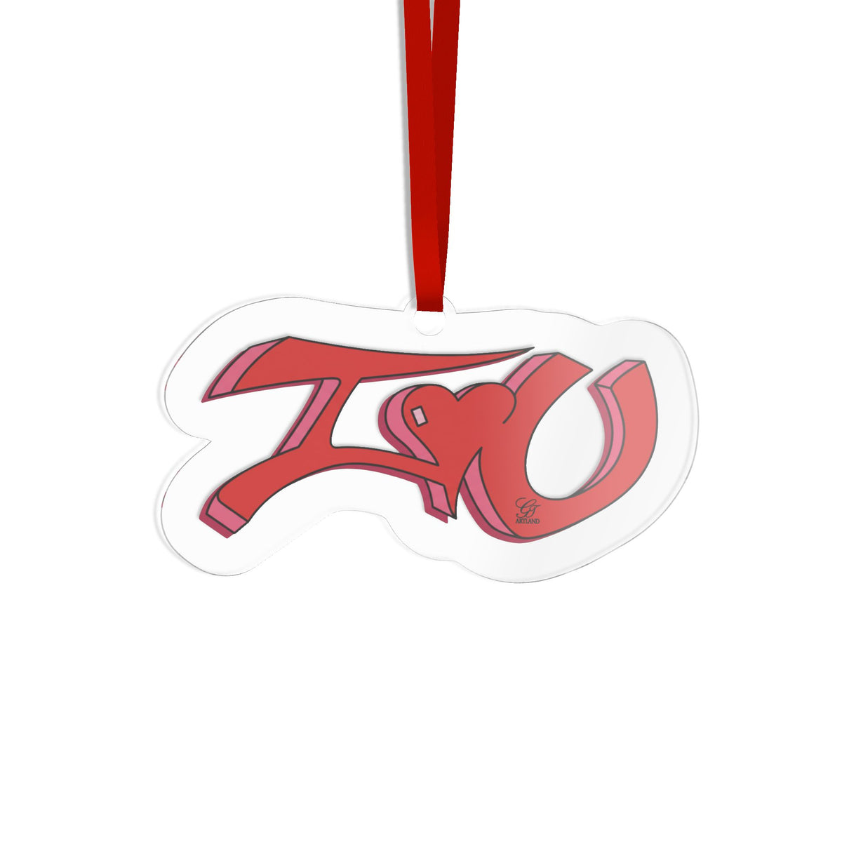 Custom Cut Acrylic Ornament – Red “I Love You” Heart Design by GT Artland