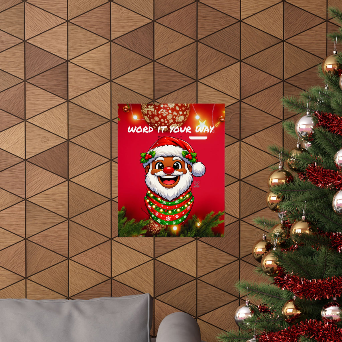 Word It Your Way  Ebony Santa Christmas Matte Vertical Poster by GT Artland