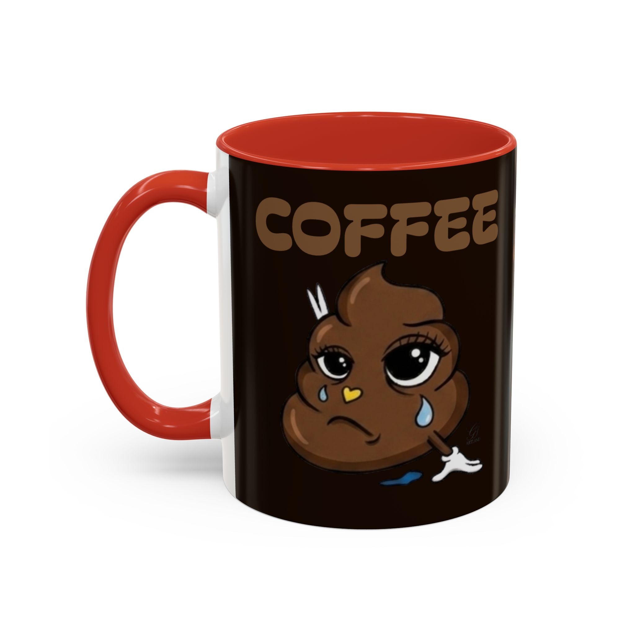 Coffee Mug — Cute Sad Poop Emoji with “COFFEE” Text Accent Mug by GT Artland