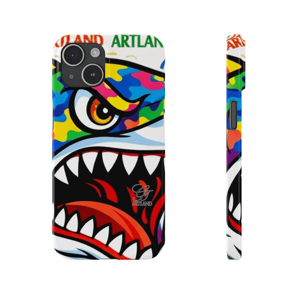 Colorful Designer Shark Face Slim Phone Case | Bold Shark Bite Graphic by GT Artland