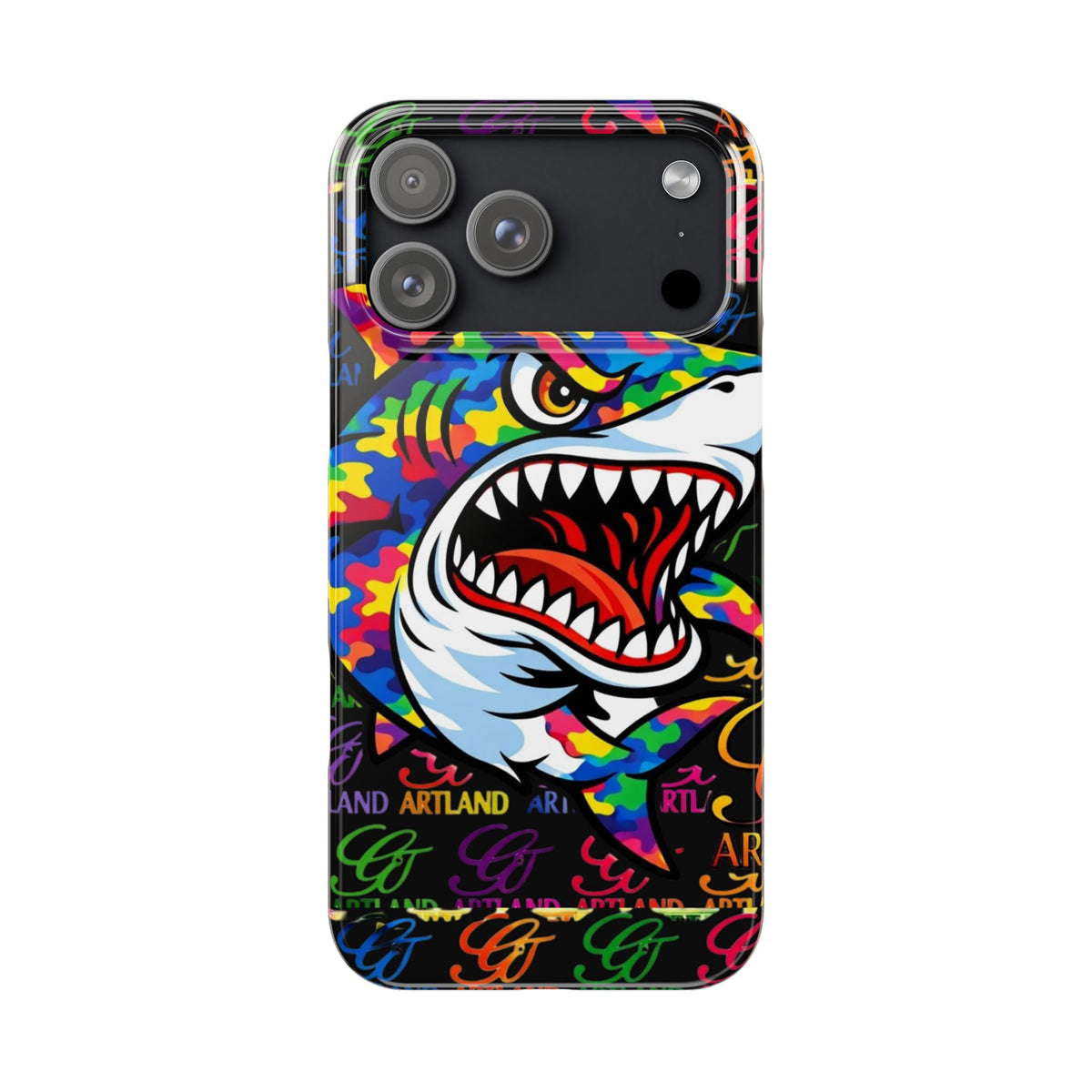 Colorful Shark GT Illustration Slim Phone Case | Neon Graffiti Pattern by GT Artland