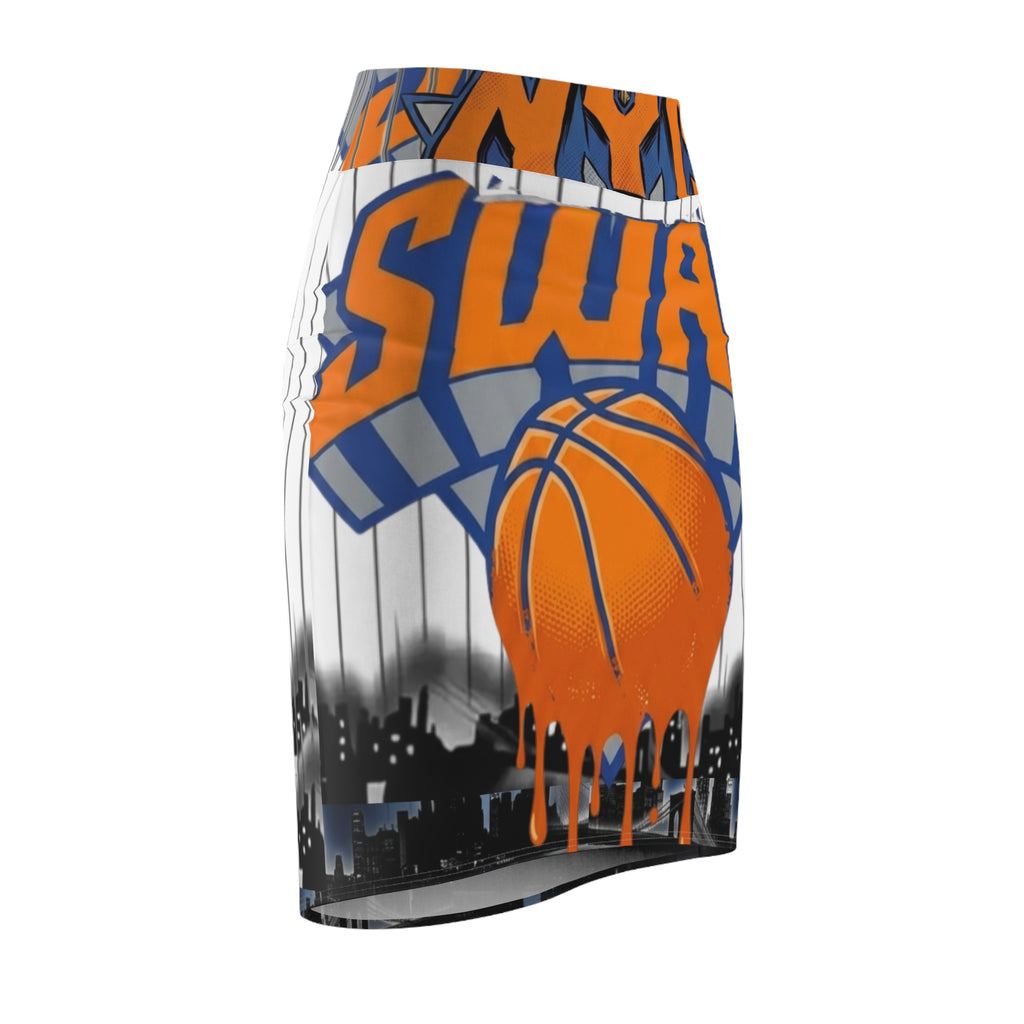 NYC Dripping Basketball Crown pencil skirt | city skyline sports print by GT Artland