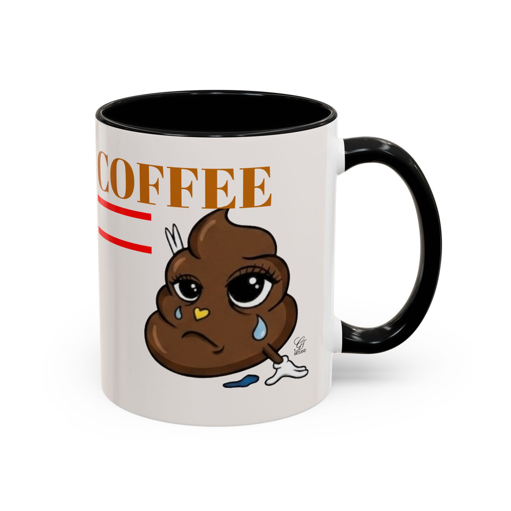 Coffee Mug — Sad Coffee Poop Emoji Designer Toon Accent Mug (11/15oz) by GT Artland