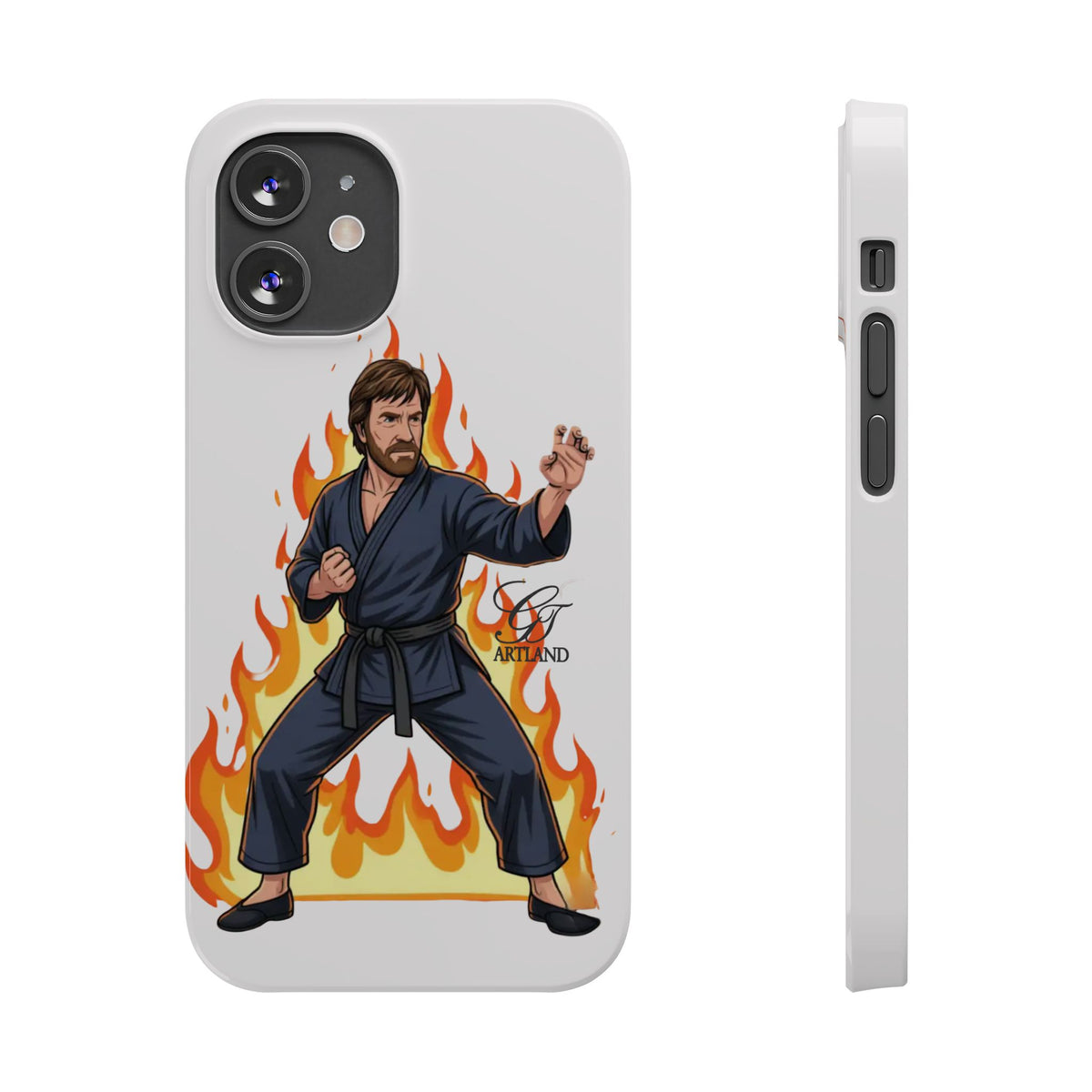 Karate Master Chuck Norris Illustration Slim Phone Case | Martial Arts Flames by GT Artland