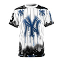 yank Dripping NY Graffiti styled designer Logo Tee | Pinstripe City Skyline by GT Artland