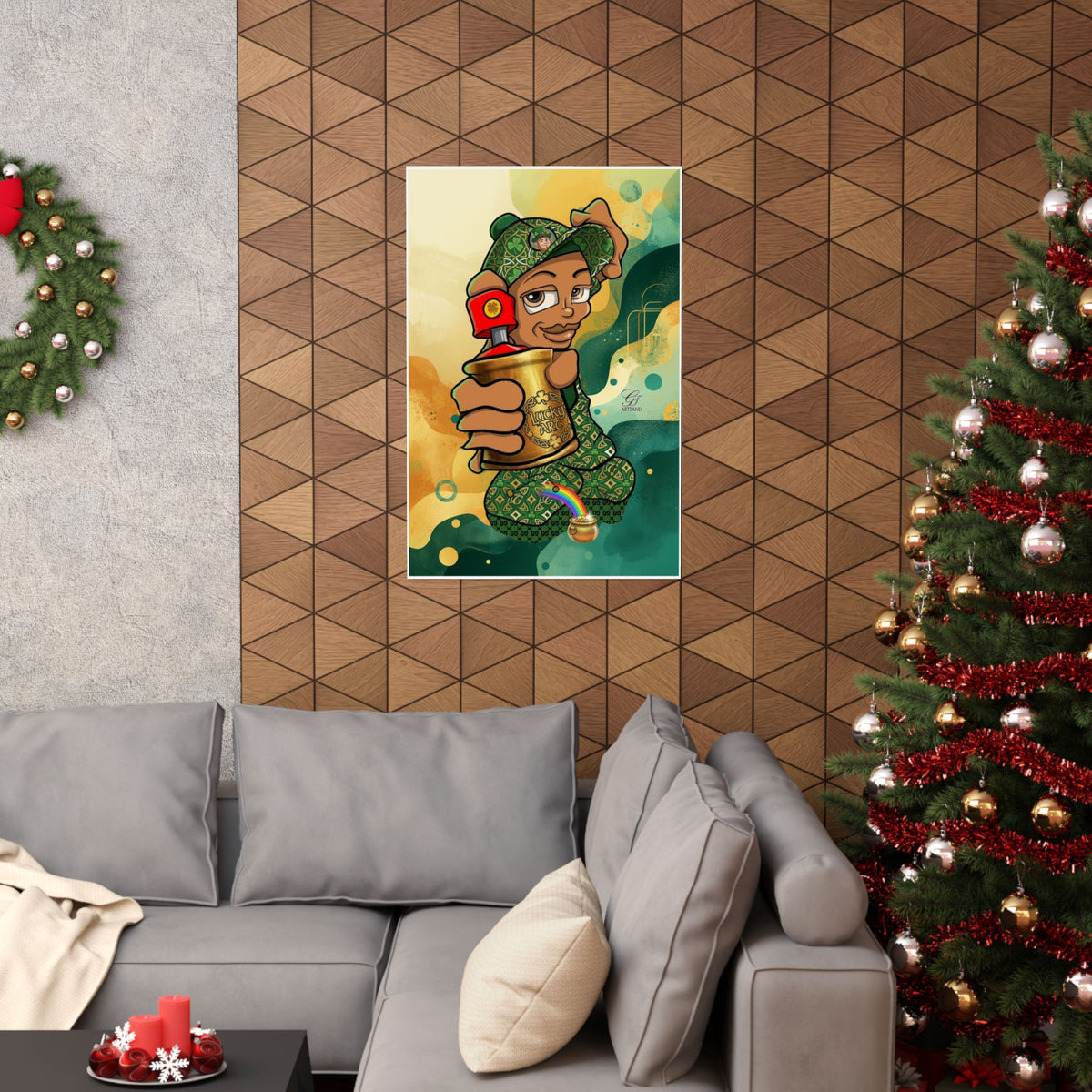Spray Can Kid Graffiti Illustration with Gold Spray Can Poster | Matte Vertical Poster
