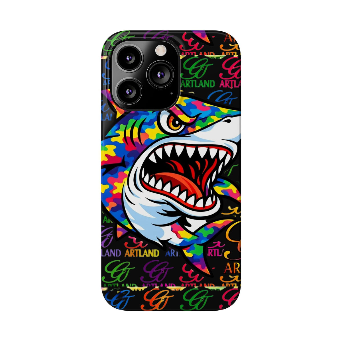 Colorful Shark GT Illustration Slim Phone Case | Neon Graffiti Pattern by GT Artland