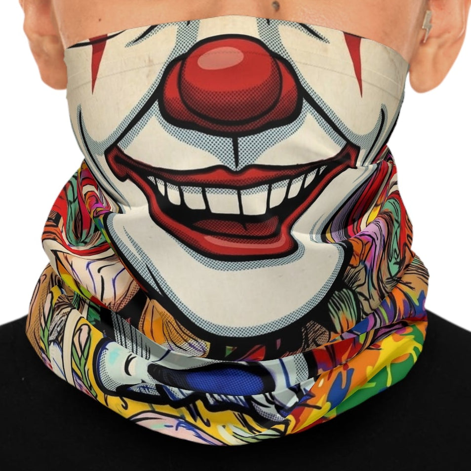Psychedelic Horror Neck Gaiter — Clown Skull Rainbow Drip Face Covering by GT Artland