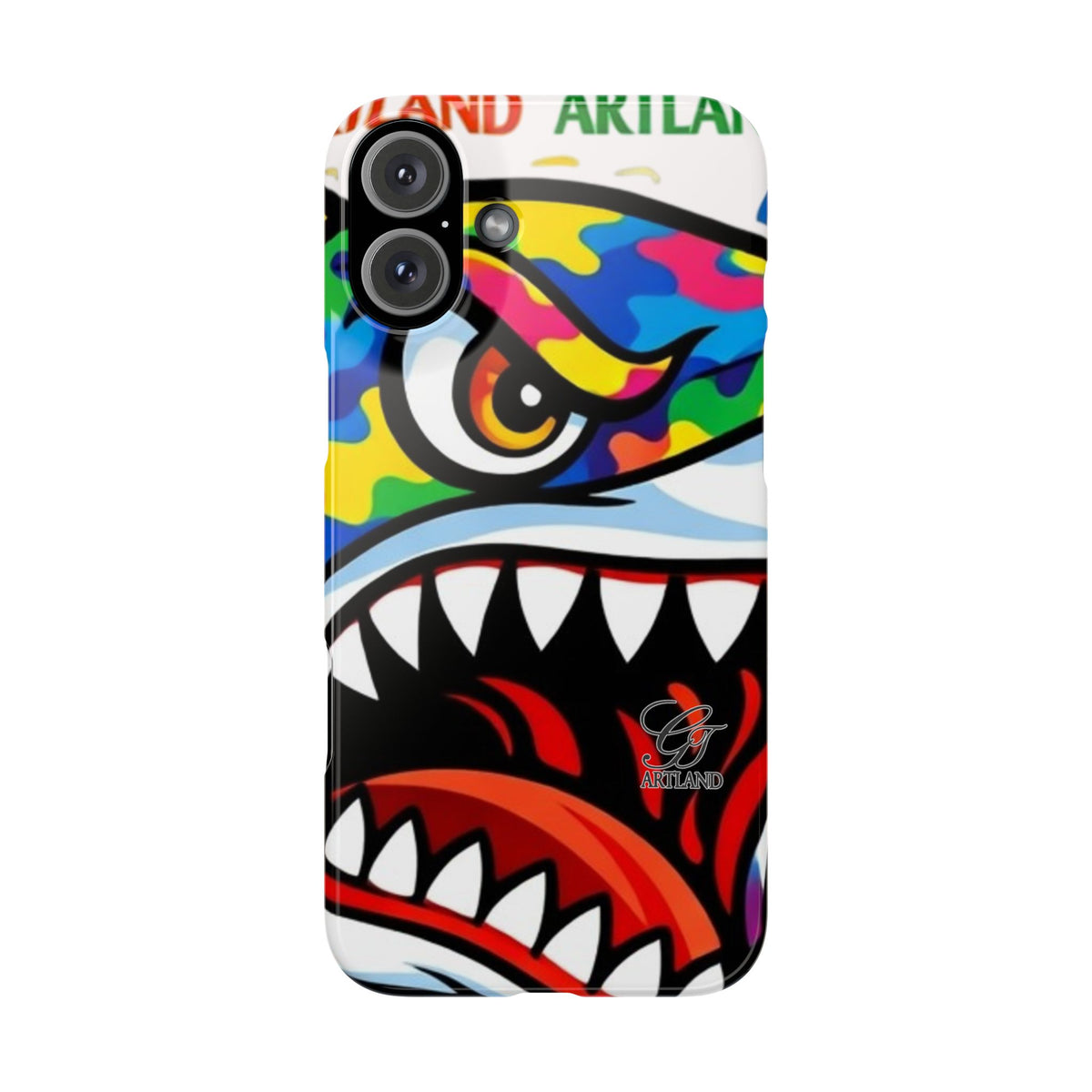 Colorful Designer Shark Face Slim Phone Case | Bold Shark Bite Graphic by GT Artland