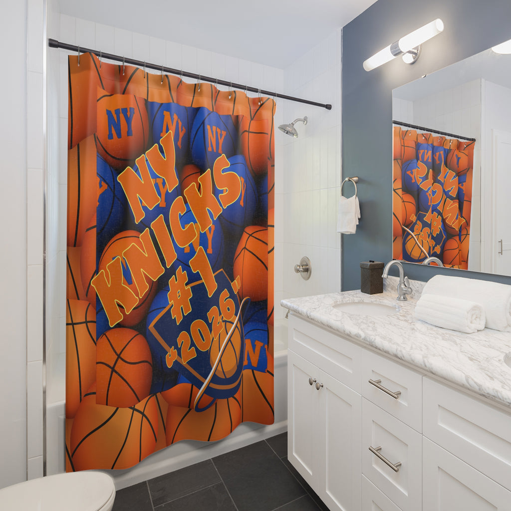 Orange and Blue Basketball Shower Curtain