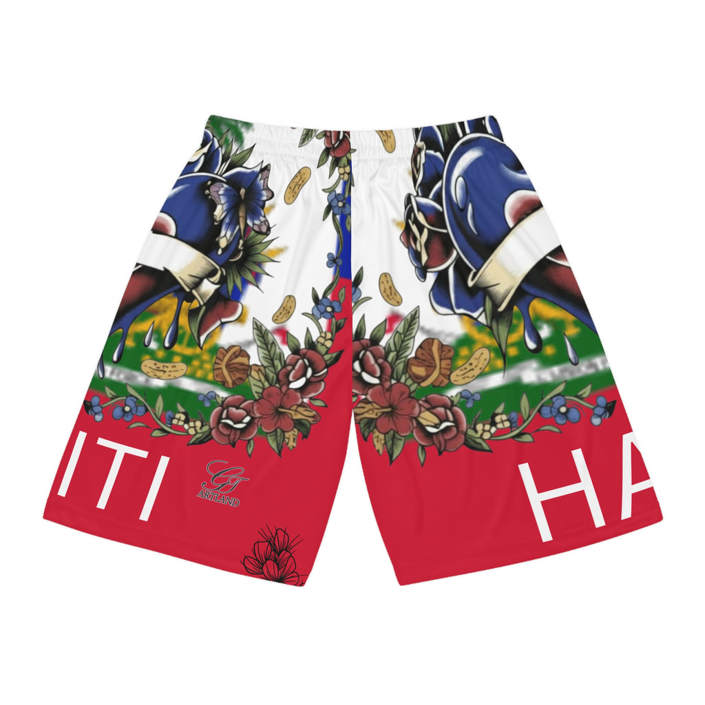 Haitian Pride Flag Heart Tattoo Basketball Shorts | Deluxe Edition by GT Artland