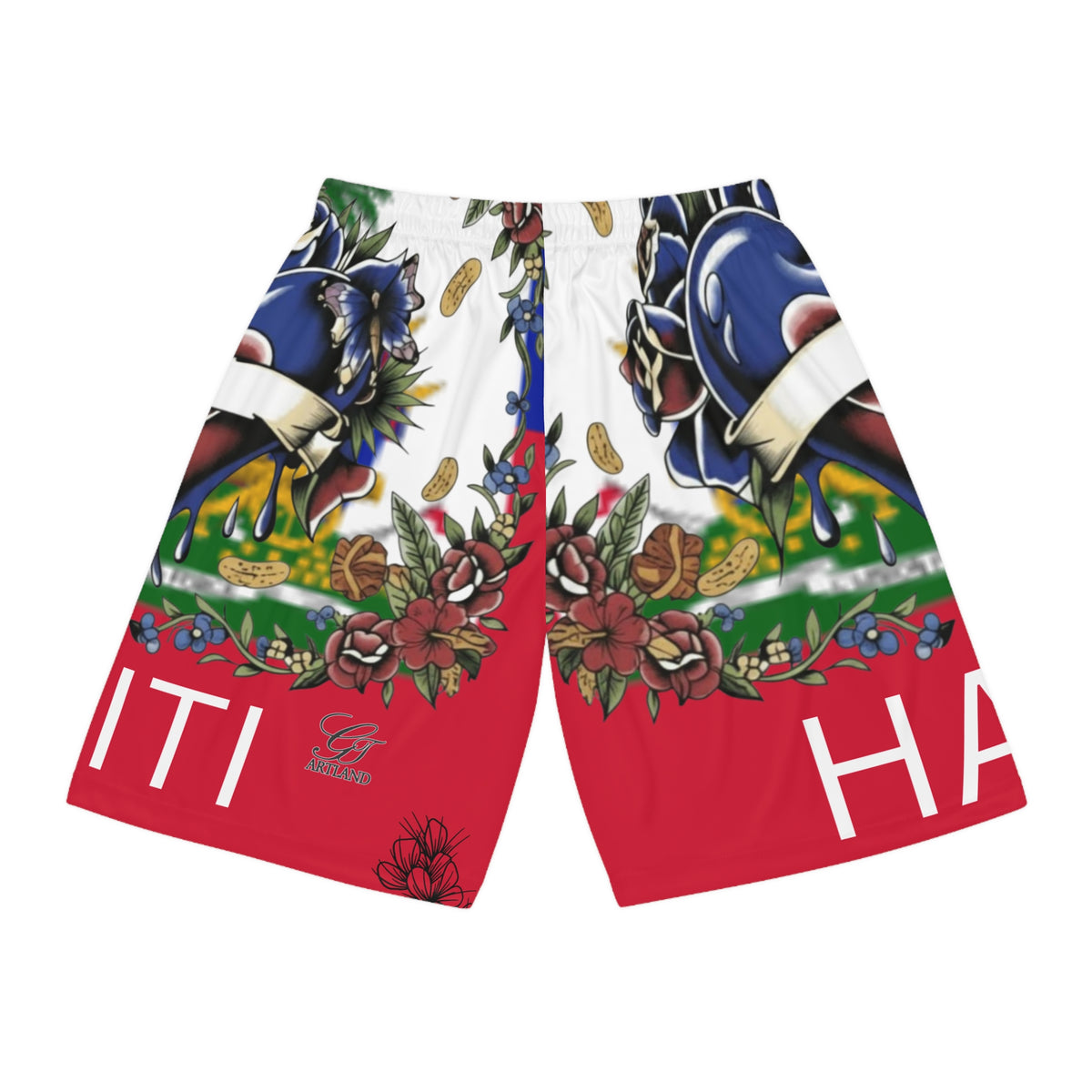 Haitian Pride Flag Heart Tattoo Basketball Shorts | Deluxe Edition by GT Artland