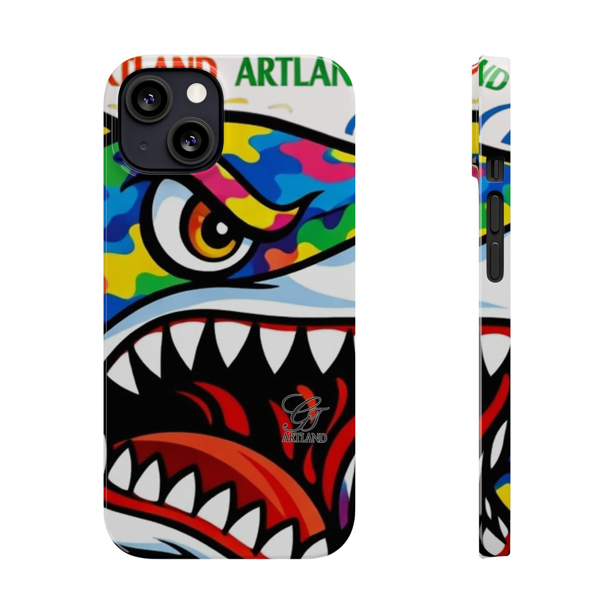 Colorful Designer Shark Face Slim Phone Case | Bold Shark Bite Graphic by GT Artland