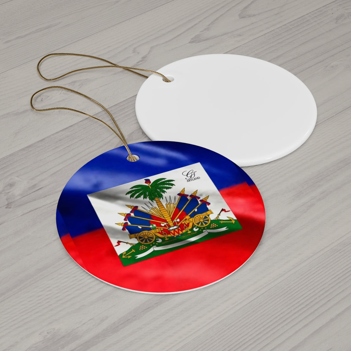 Haiti Flag Ceramic Ornament Round Holiday Tree Decoration by GT Artland