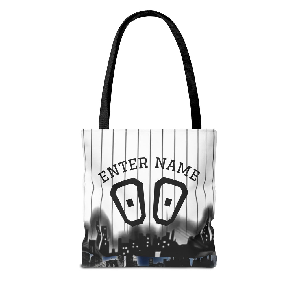 City NYC Drip Personalized Any Name Any Number Tote Bag — Custom Name Pinstripe NYC Design by GT Artland
