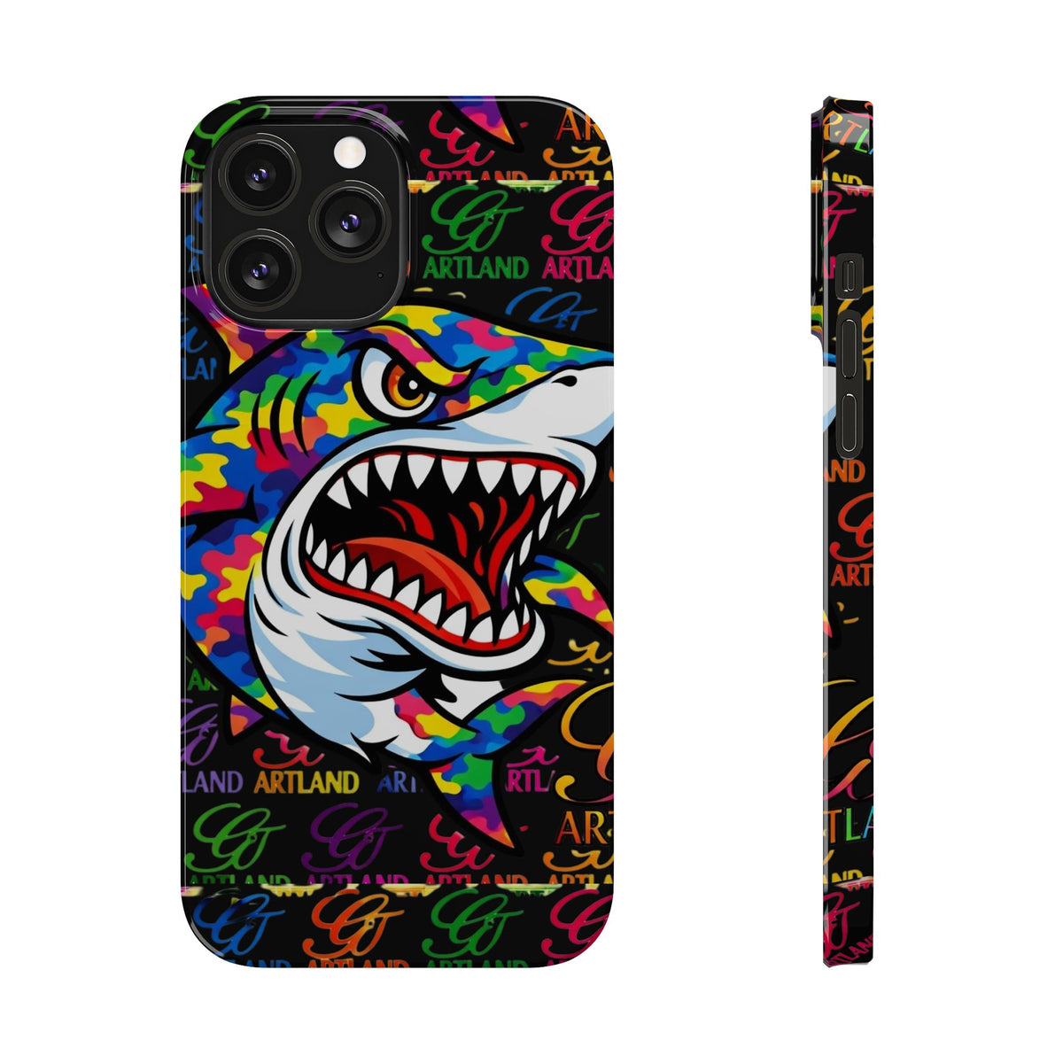 Colorful Shark GT Illustration Slim Phone Case | Neon Graffiti Pattern by GT Artland