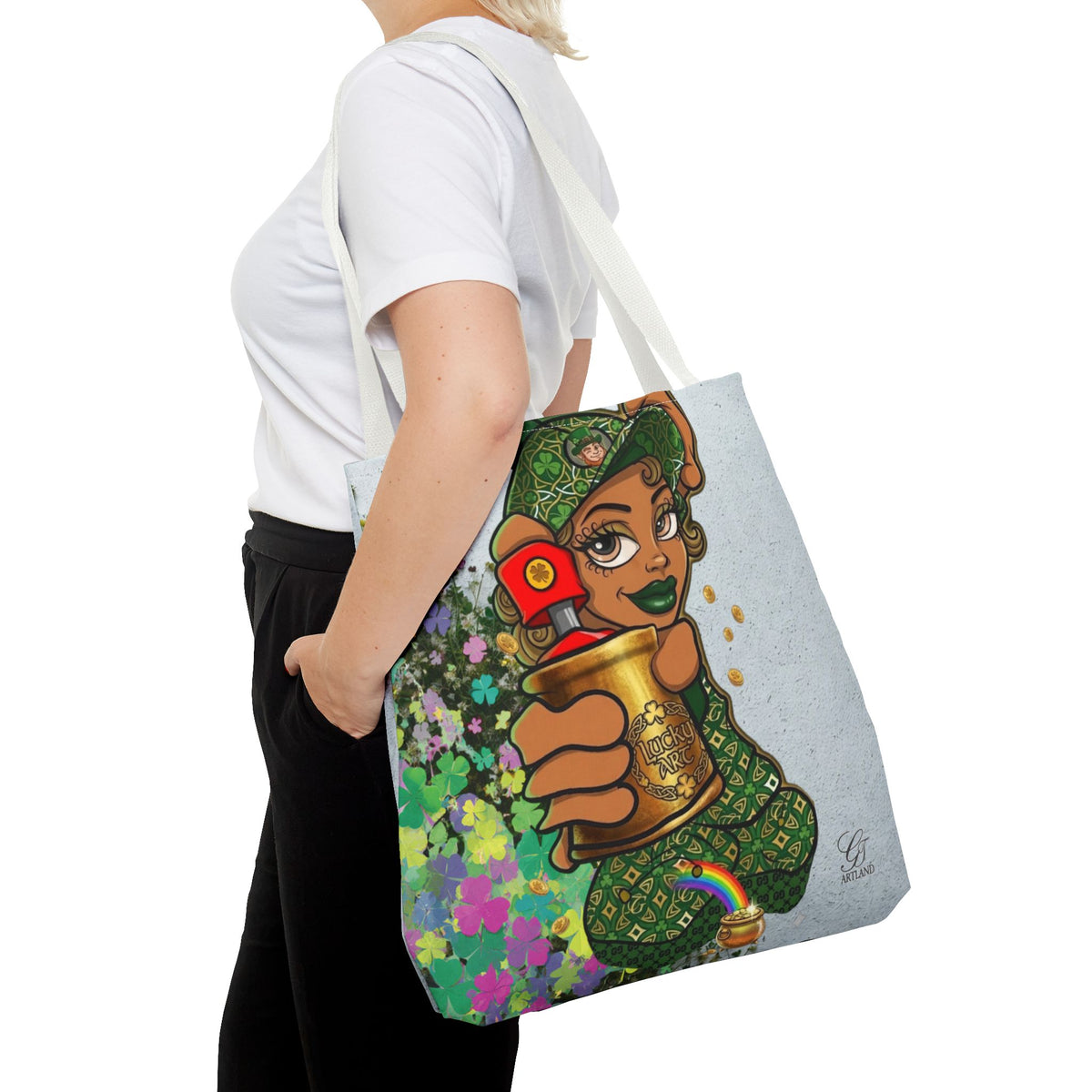 "Lucky Art" Spray Can Ebony Girl St Patrick Theme Designer Tote Bag by GT Artland