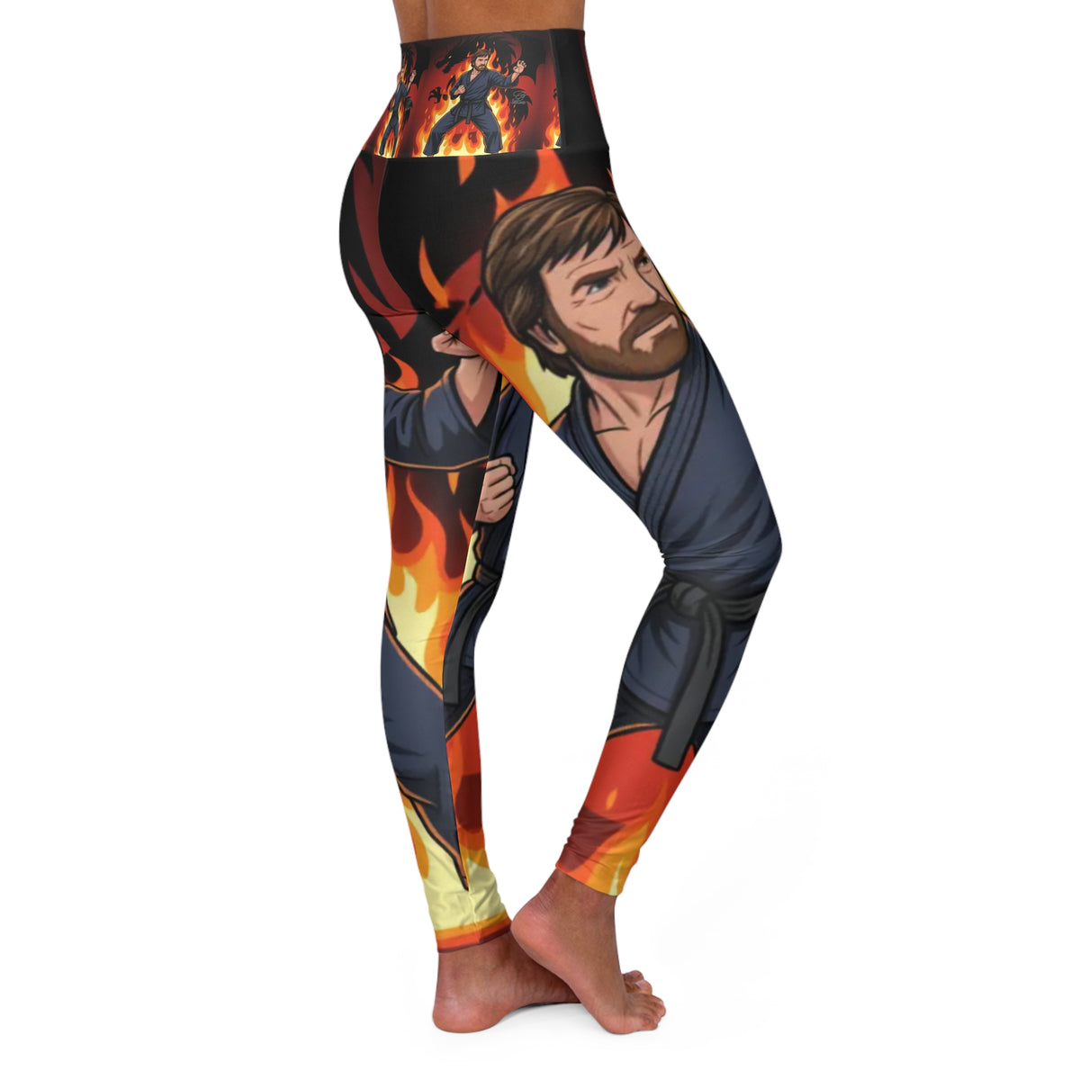 Flaming Karate Chuck Norris Sensei Leggings | High Waisted Yoga Leggings by GT Artland