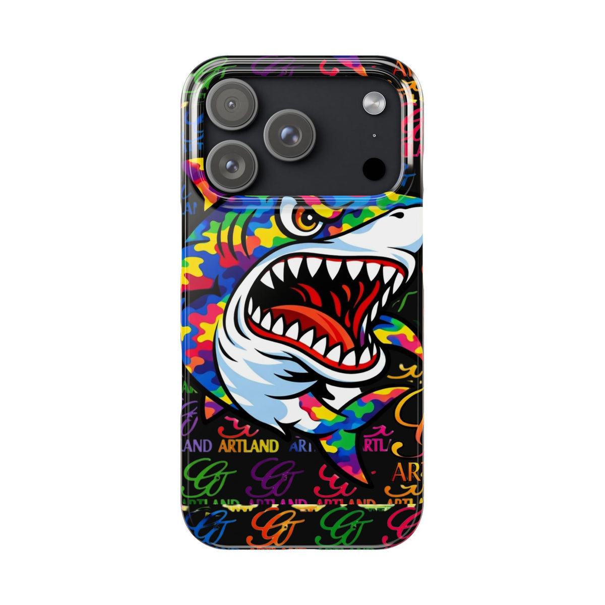 Colorful Shark GT Illustration Slim Phone Case | Neon Graffiti Pattern by GT Artland