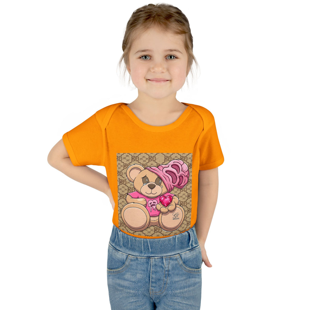 Pink Heart Teddy Bear Infant Bodysuit by GT Artland
